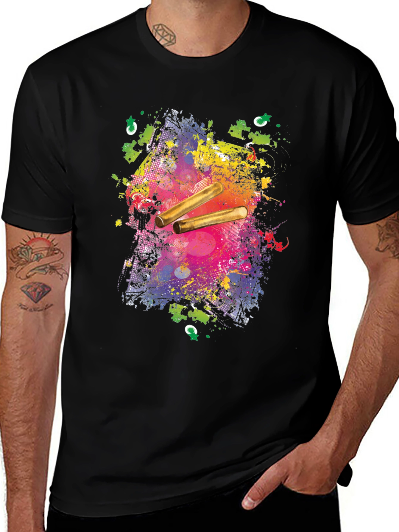 Variant 12 of Abstract Art Tee - Colorful Drumsticks Design