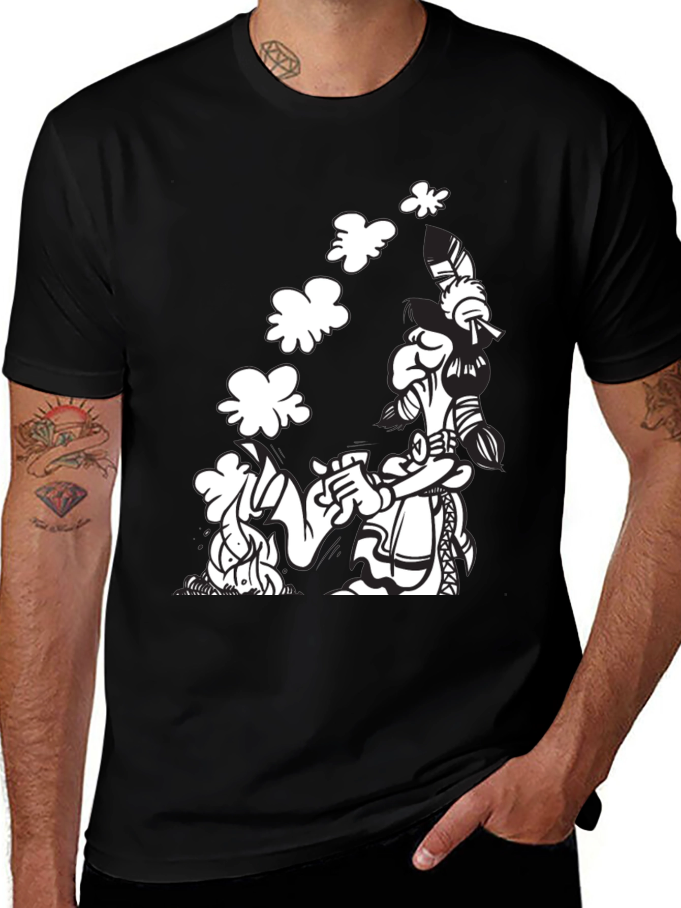 Black Black T-Shirt with Cartoon Graphic main image