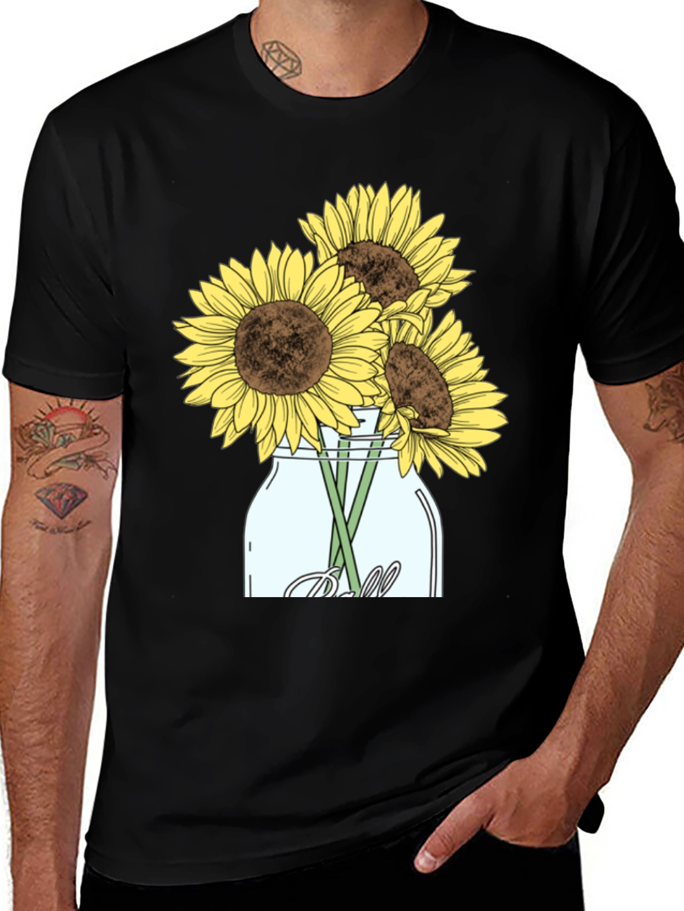 Black Sunflower Mason Jar Graphic Tee - Black main image