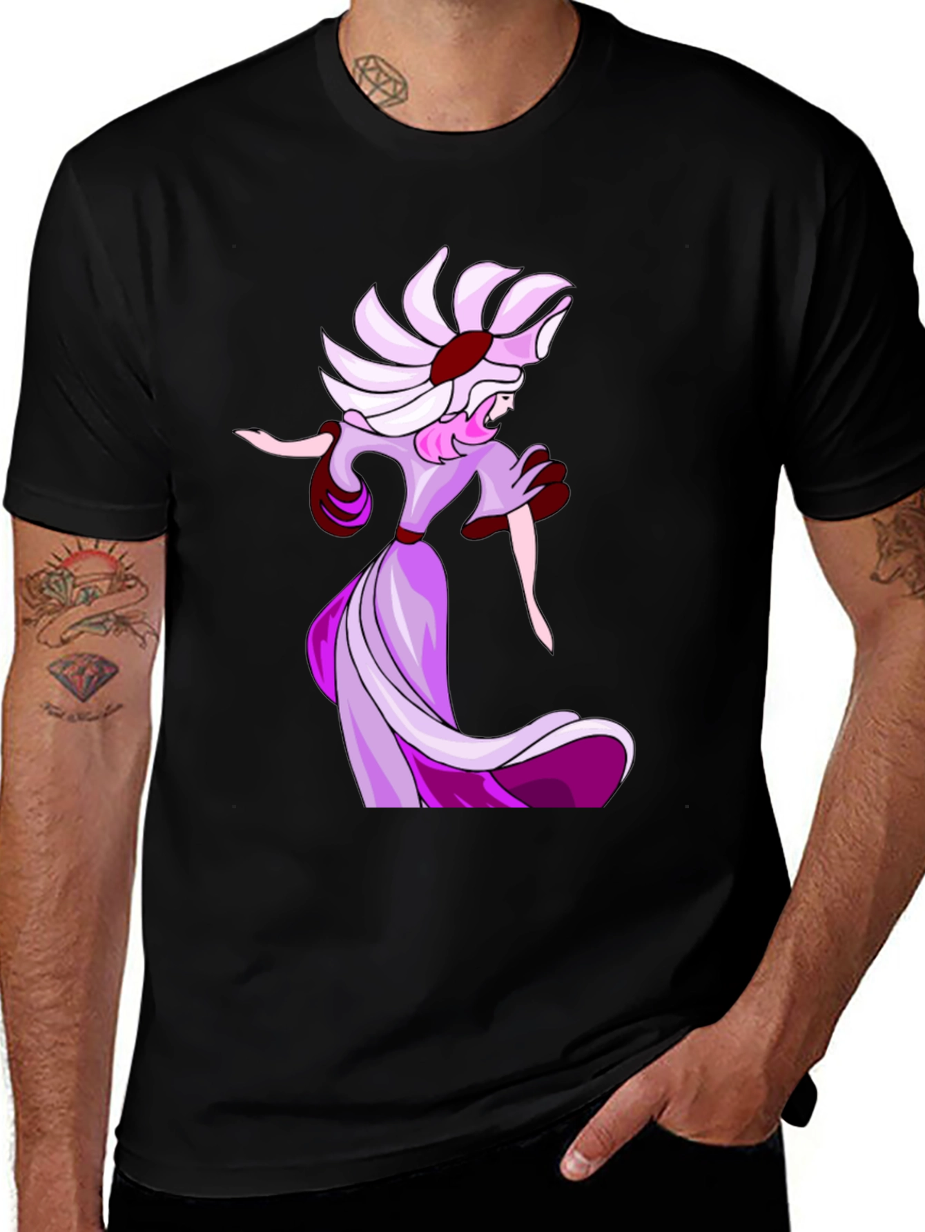 Variant 27 of Elegant Cartoon Lady Black T-Shirt