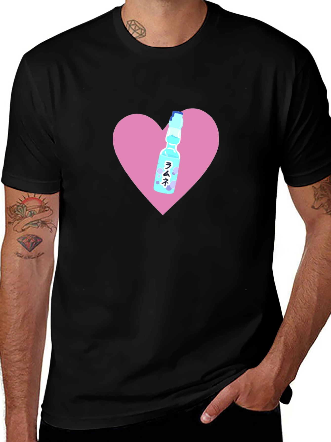 Ramune Soda Heart Graphic Tee - Black T-Shirt