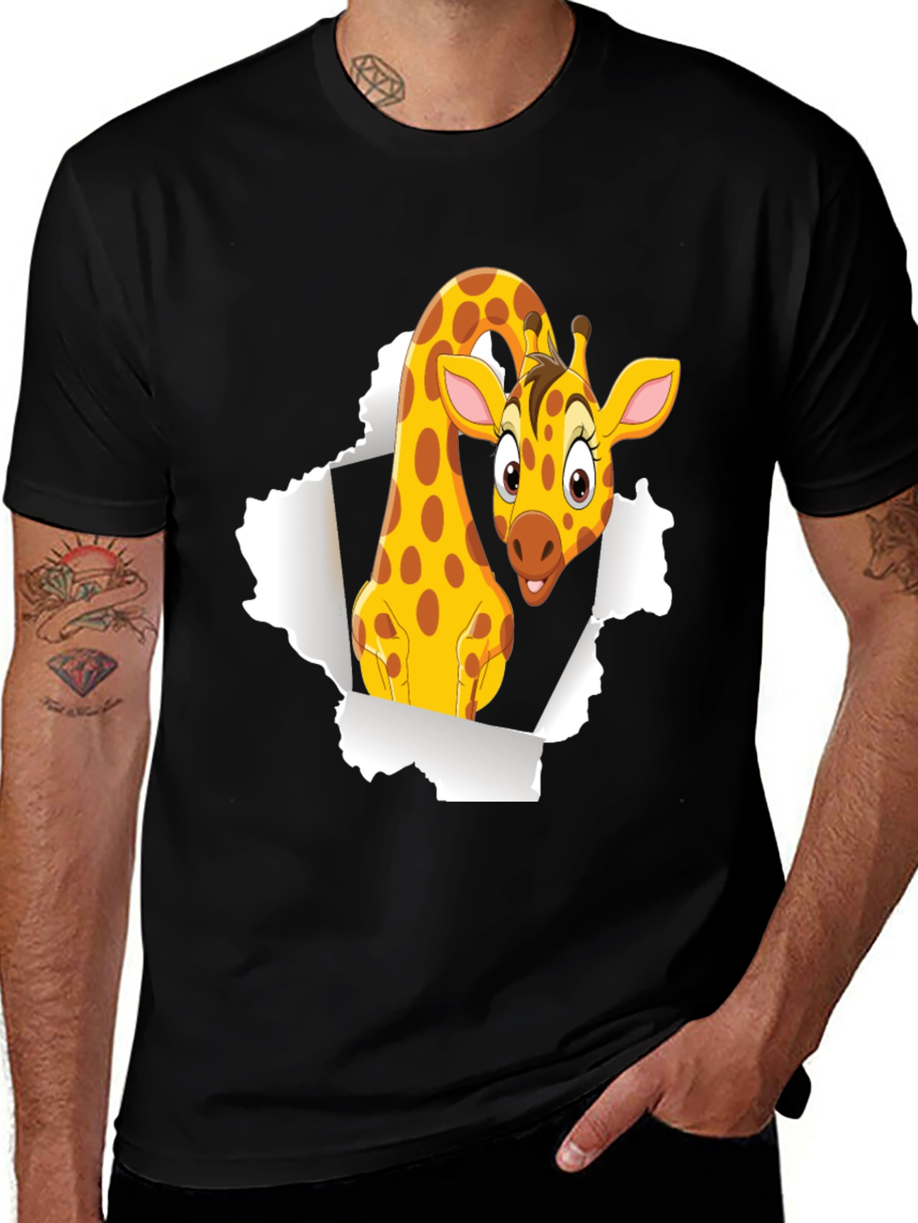 Variant 4 of Cartoon Giraffe Graphic Black T-Shirt