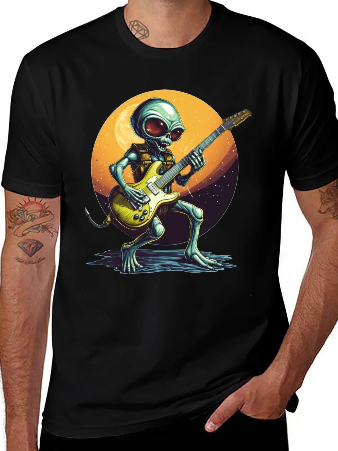 Variant 9 of Alien Guitarist Graphic Tee - Cool Outer Space T-Shirt