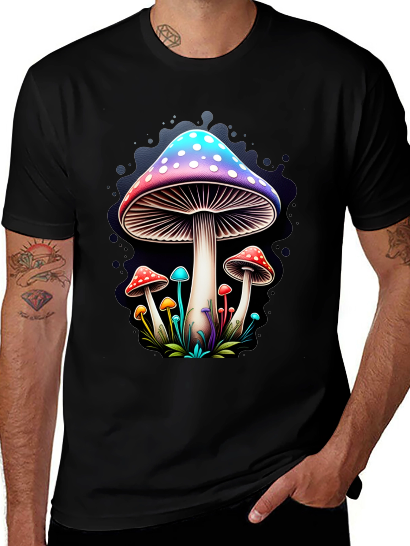 Variant 11 of Funky Mushroom Graphic Tee - Black