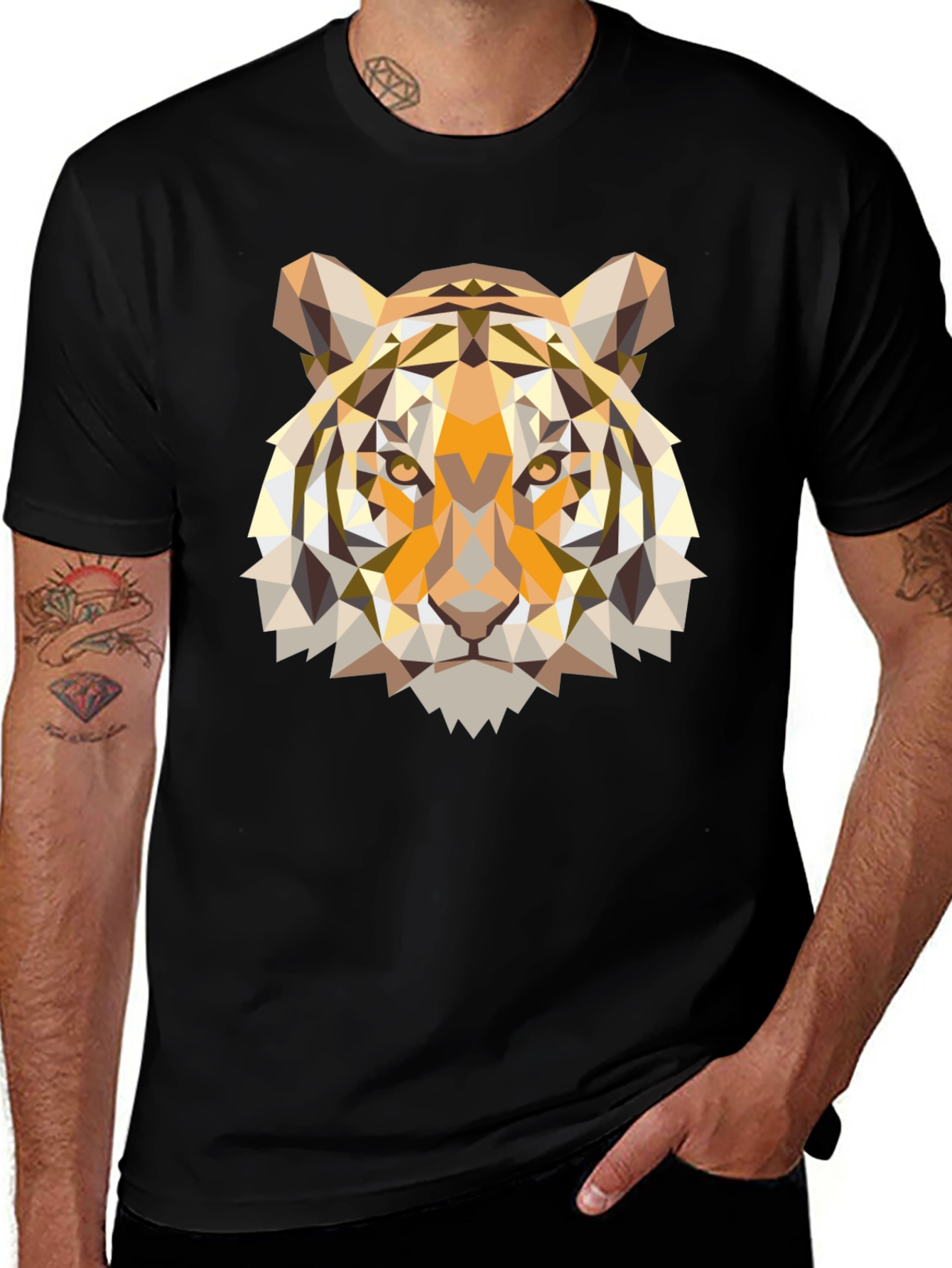 Variant 2 of Geometric Tiger Graphic Tee - Men's Black T-Shirt