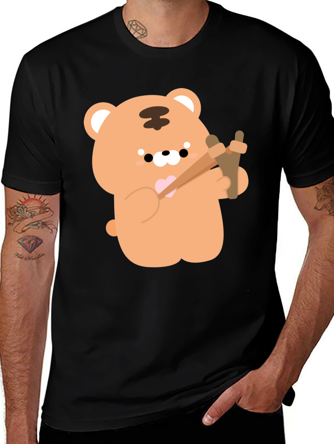 Variant 20 of Cartoon Bear Graphic Tee - Casual Black T-Shirt