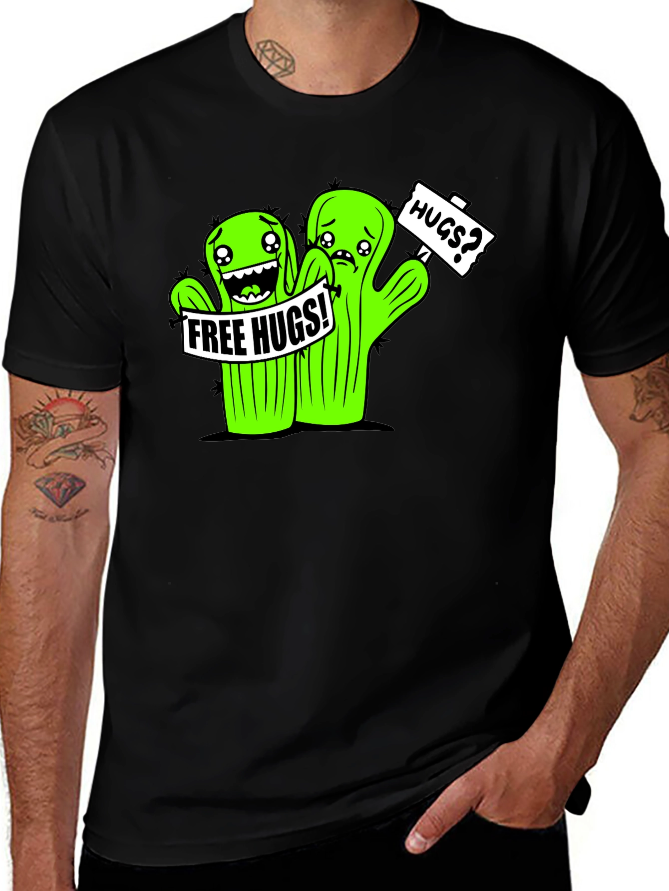Cactus Free Hugs Black Graphic Tee