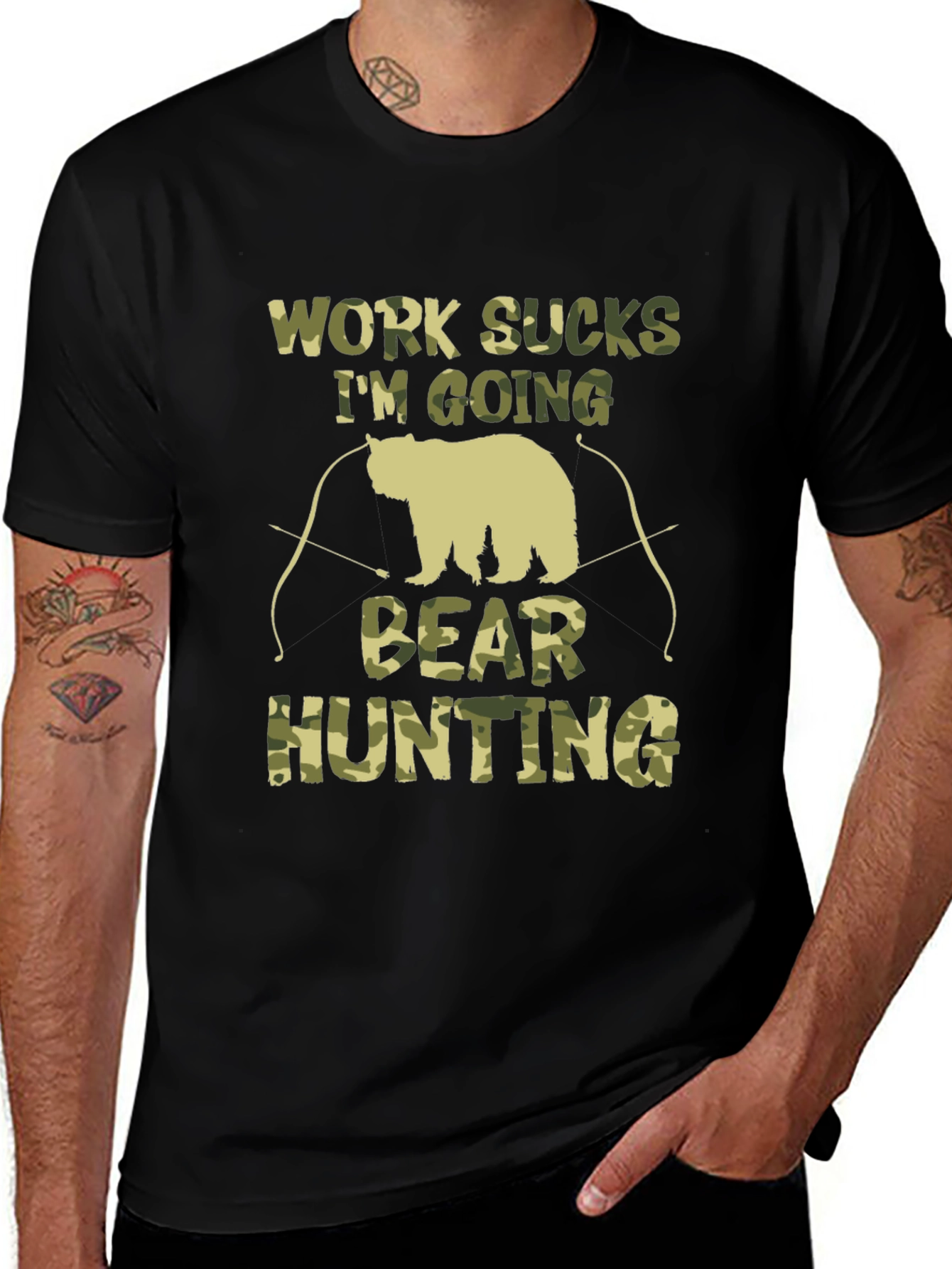 Variant 17 of Work Sucks Bear Hunting Camo T-Shirt