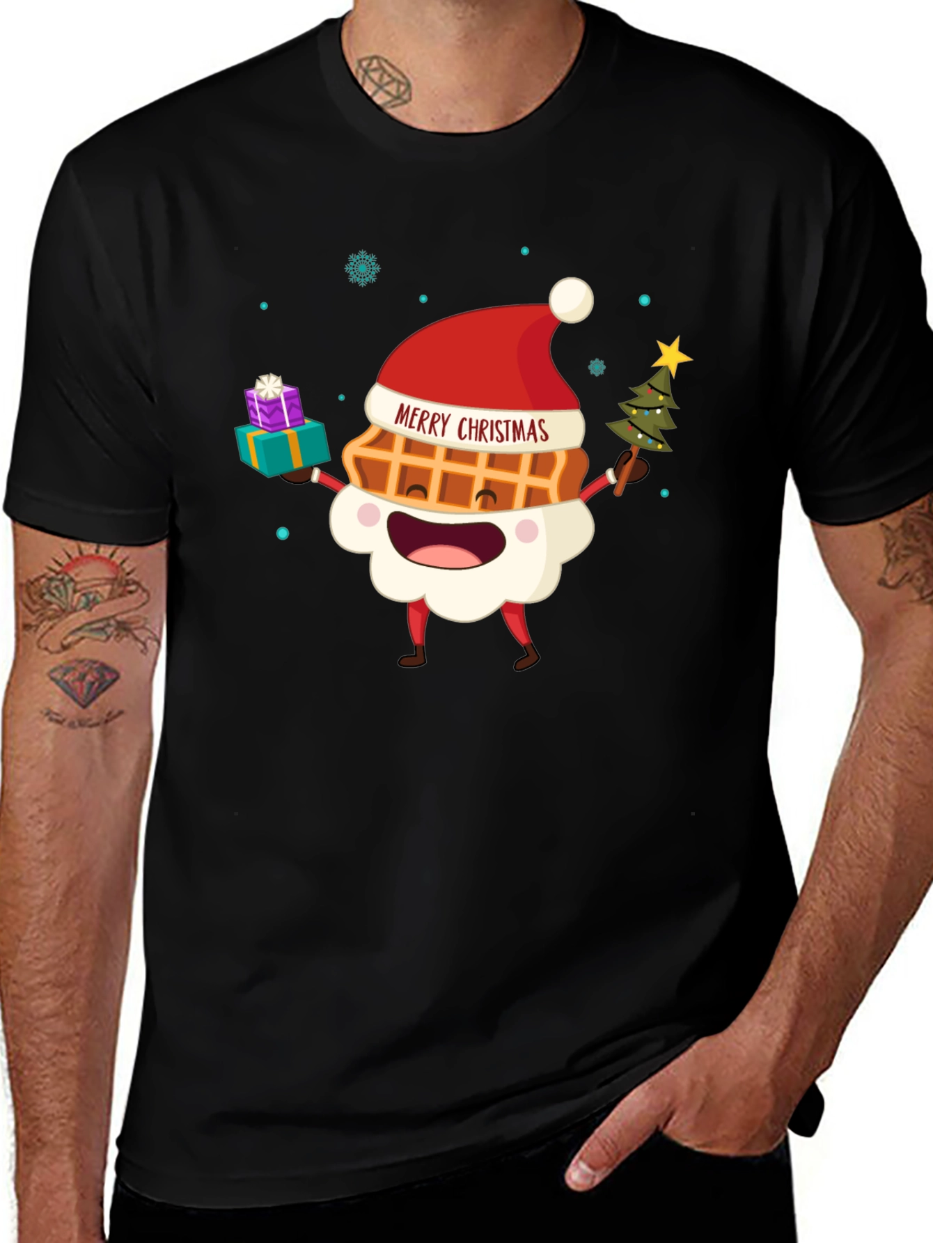 Merry Christmas Waffle Graphic Tee