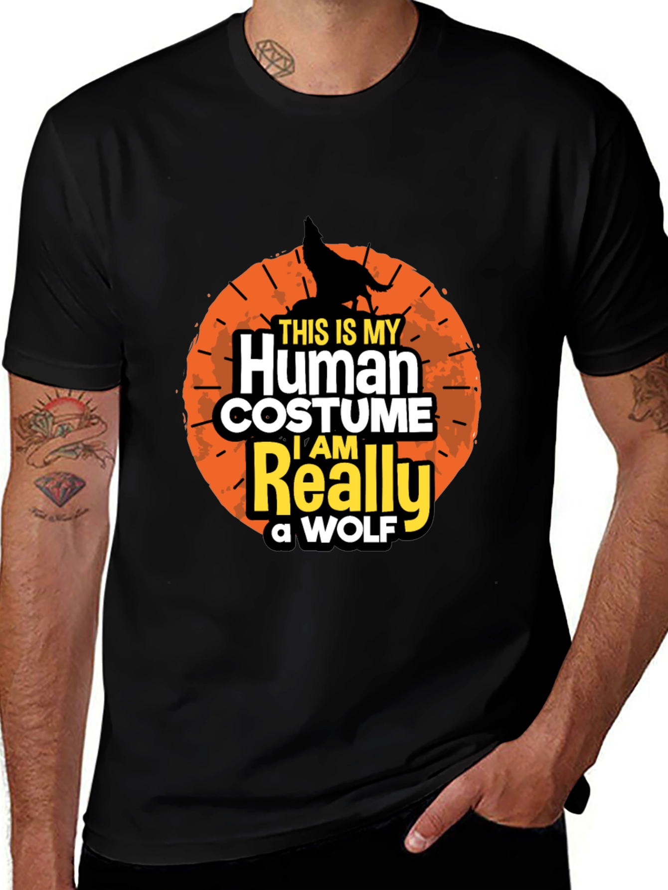 Human Costume Wolf T-Shirt - Funny Halloween Tee