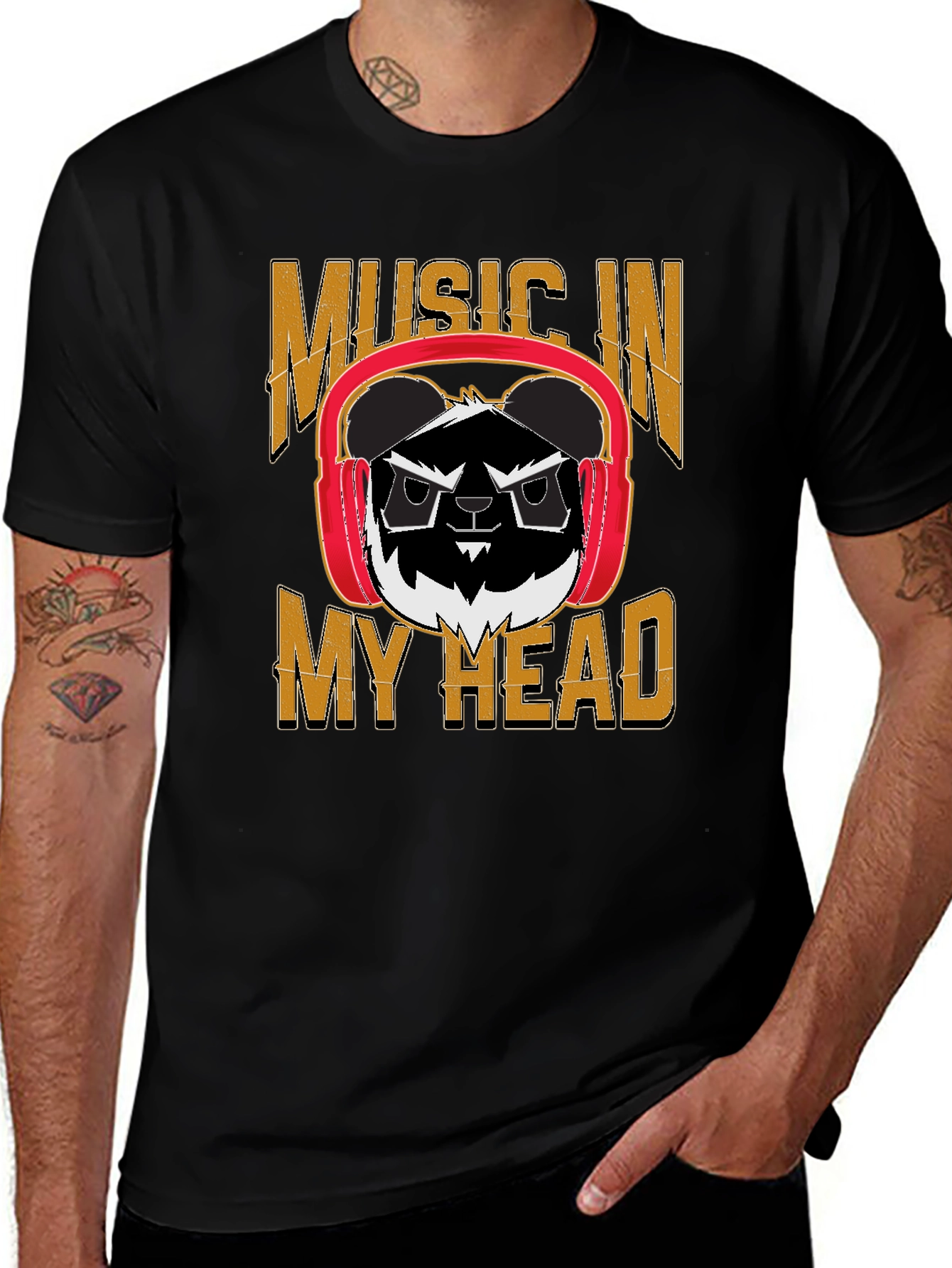 Variant 12 of Music Panda T-Shirt - "Music in My Head" Graphic Tee