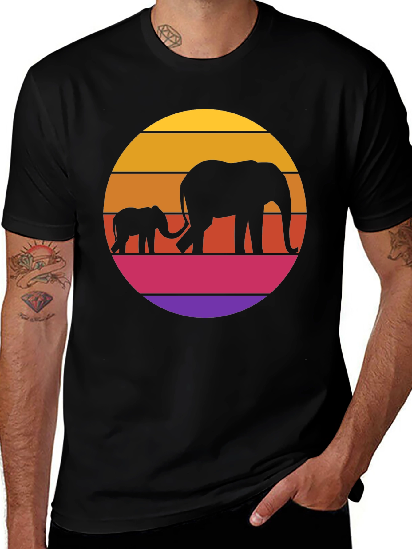 Variant 14 of Elephant Sunset Graphic Tee - Black