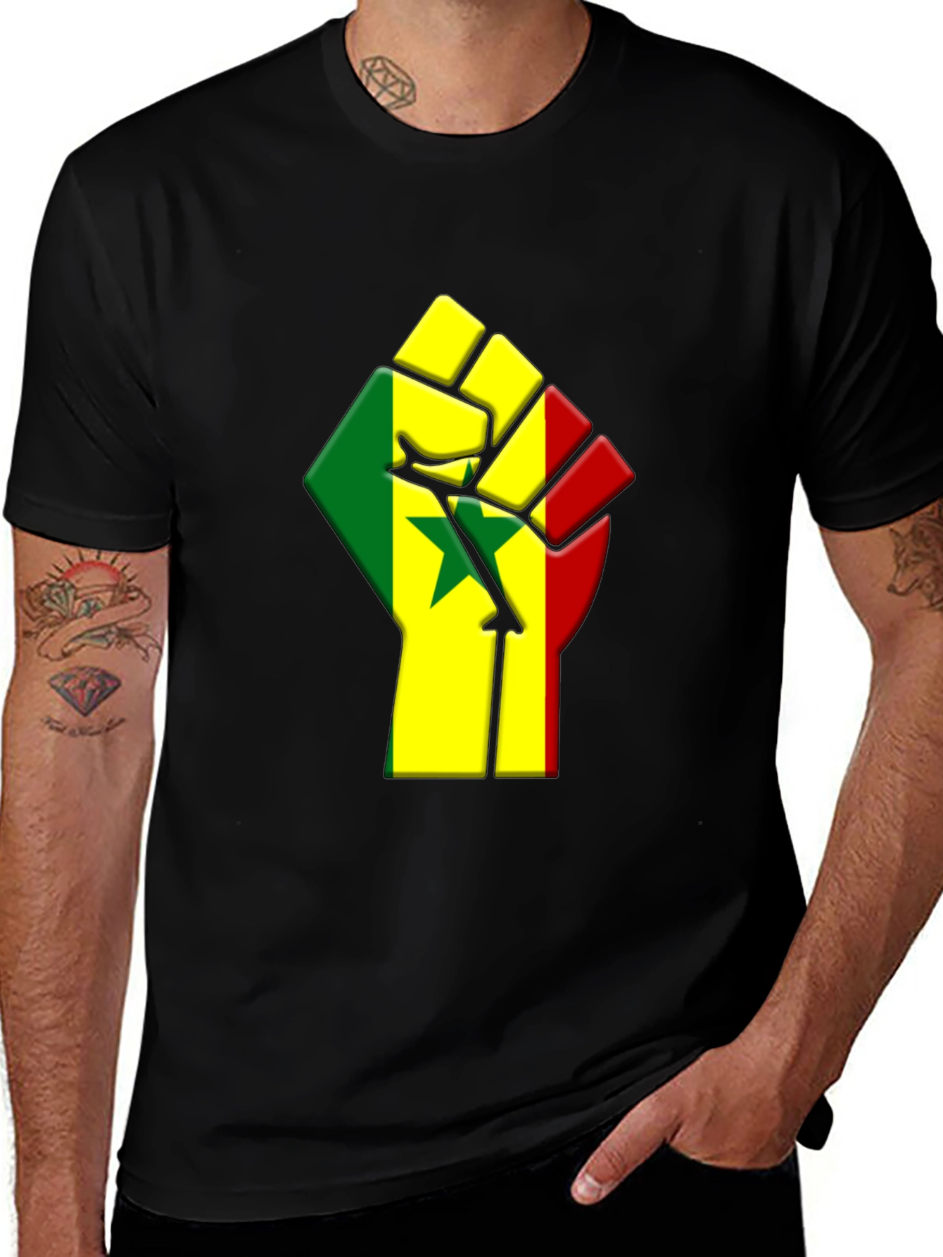 Senegal Flag Fist Black T-Shirt
