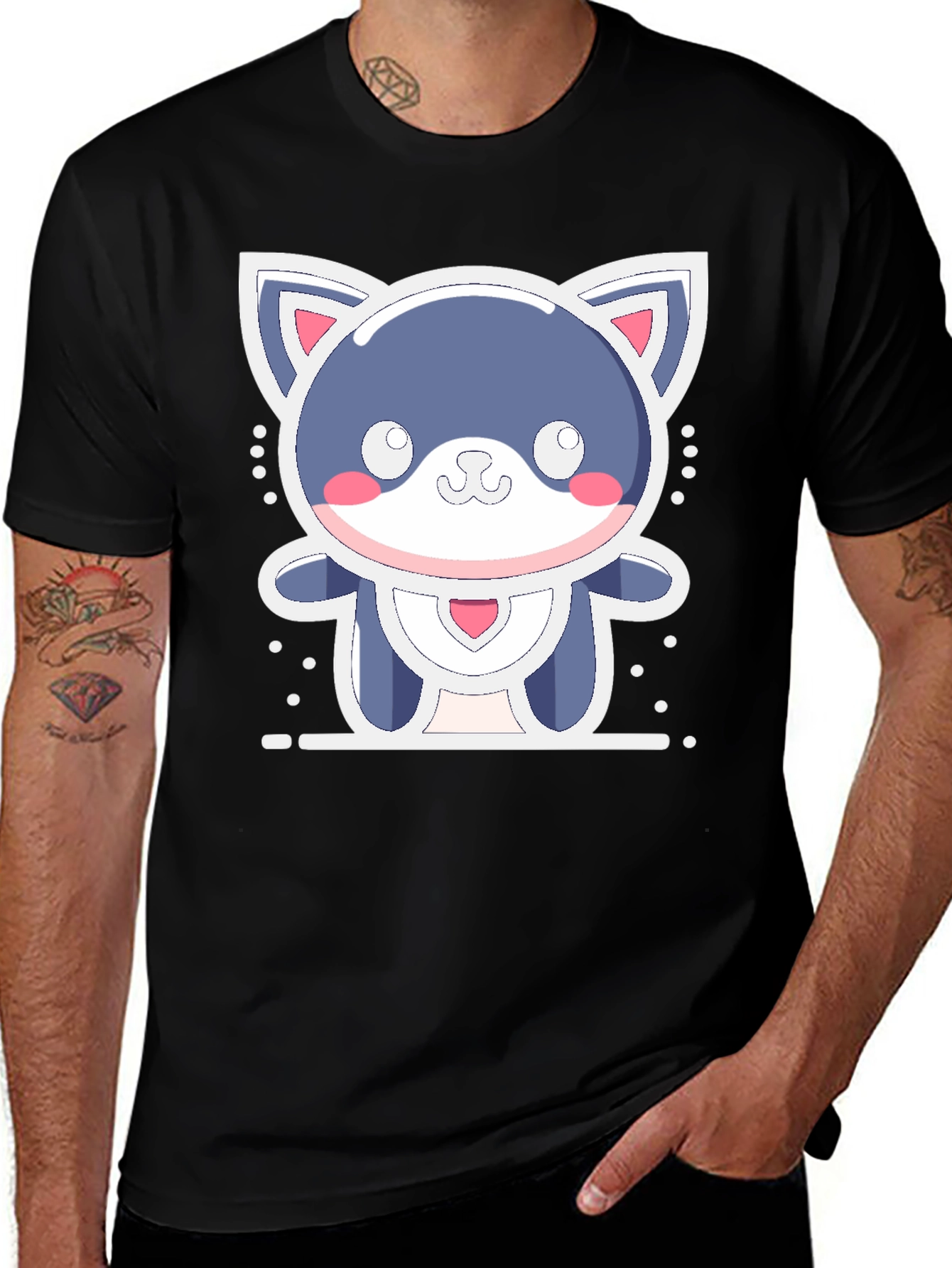 Black Cute Kawaii Cat T-Shirt - Soft & Stylish main image