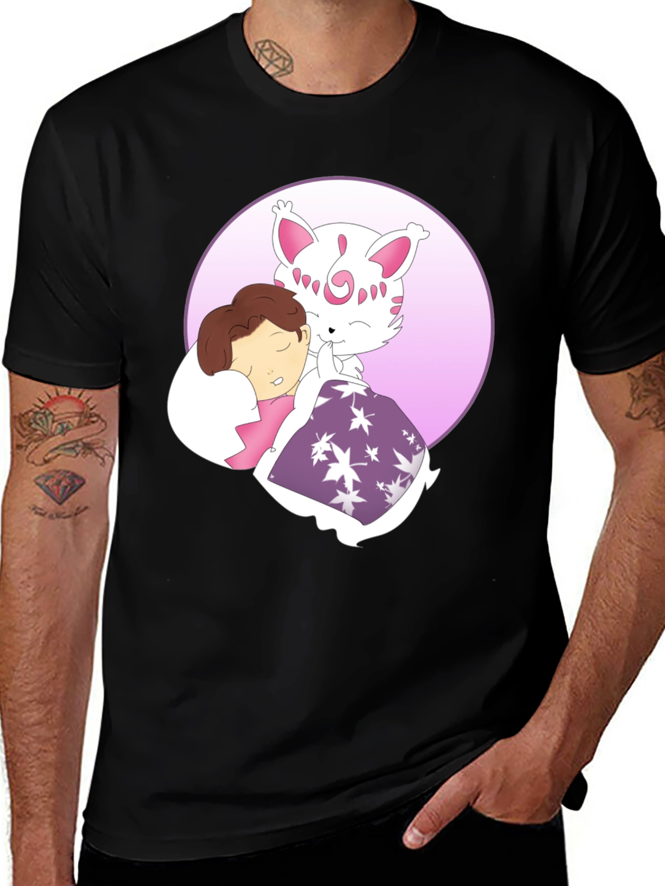 Variant 21 of Cute Cartoon Character Graphic Black T-Shirt