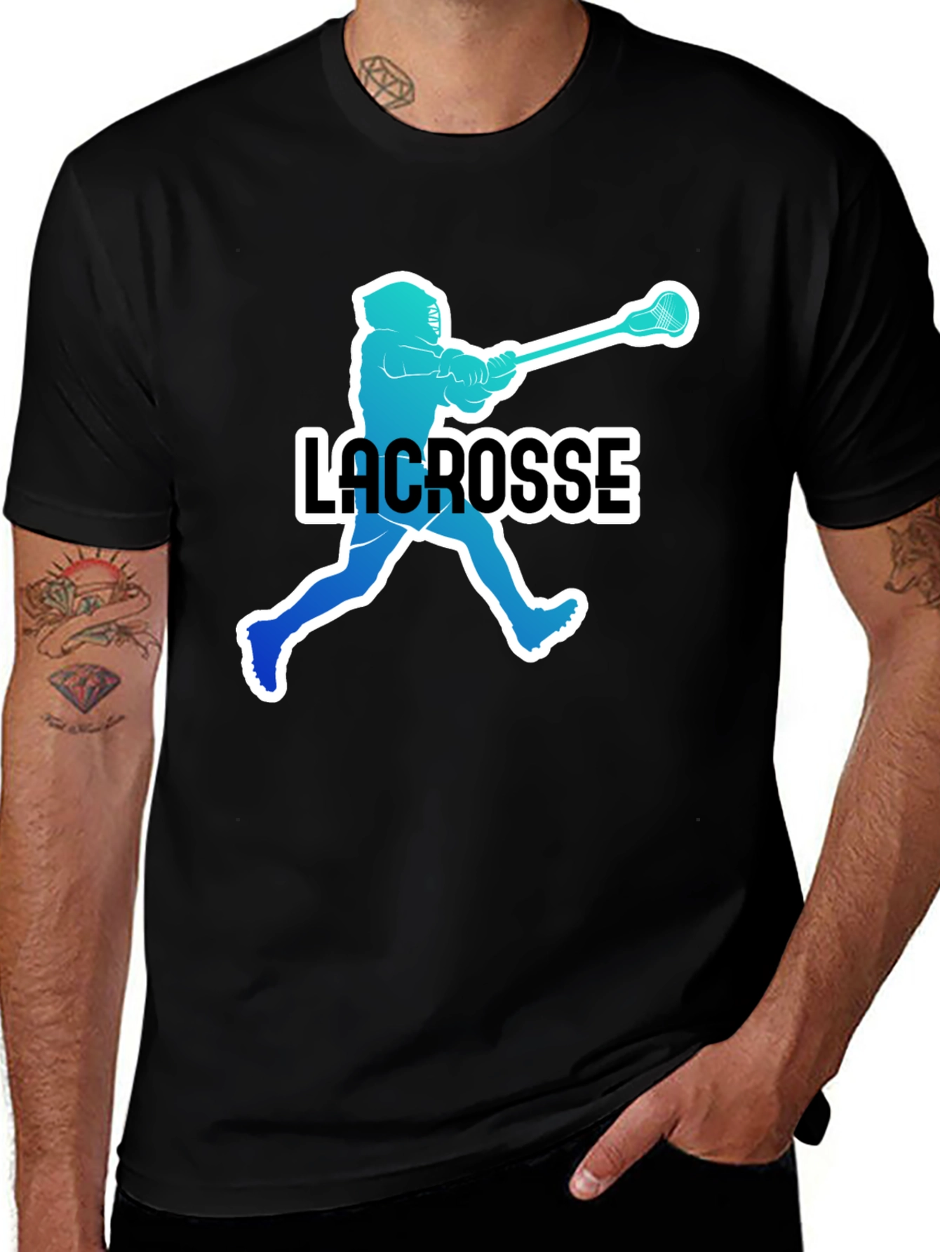 Variant 23 of Lacrosse Silhouette Graphic Black T-Shirt