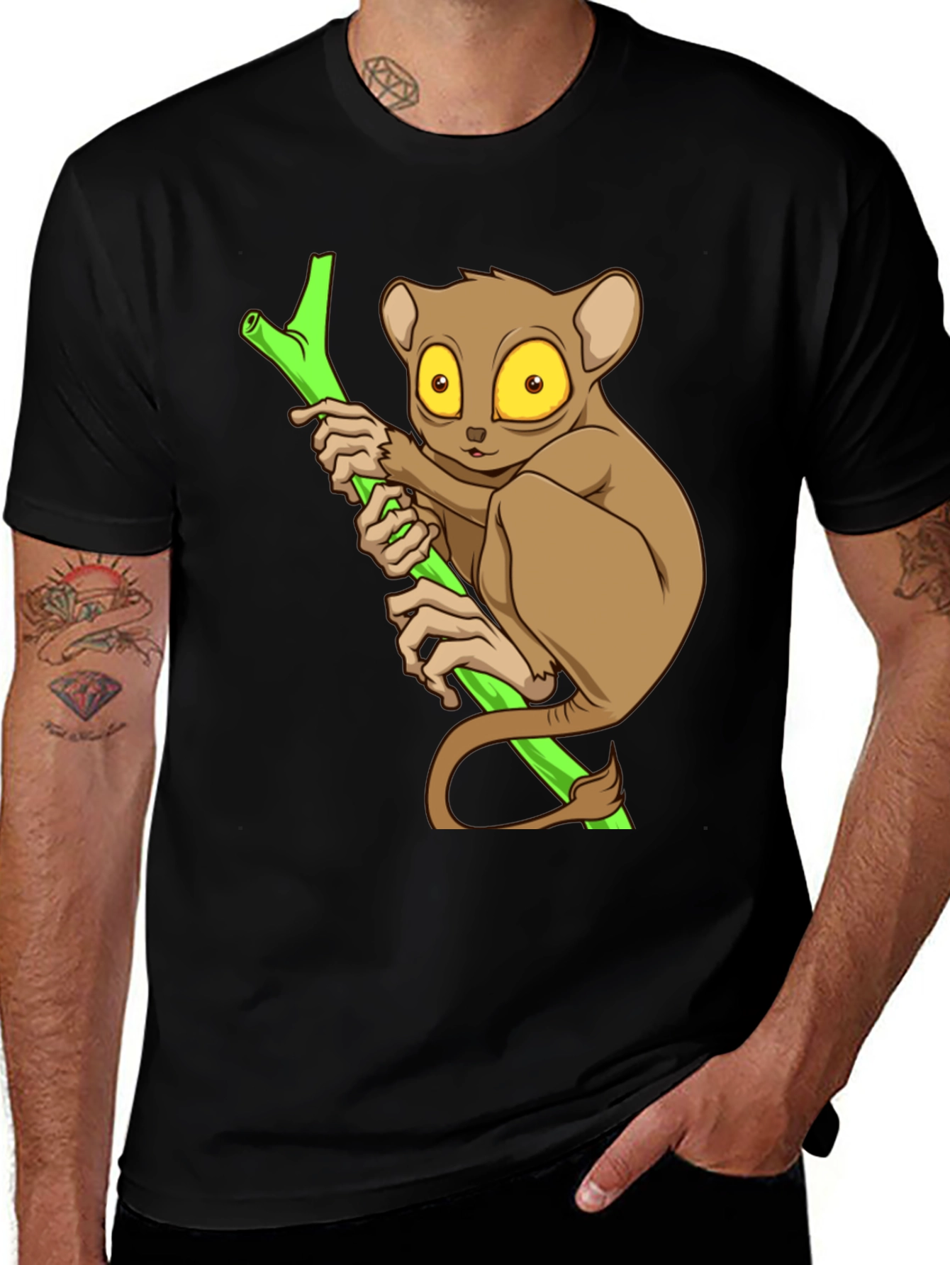 Variant 20 of Cute Tarsier Graphic Tee - Black Cotton