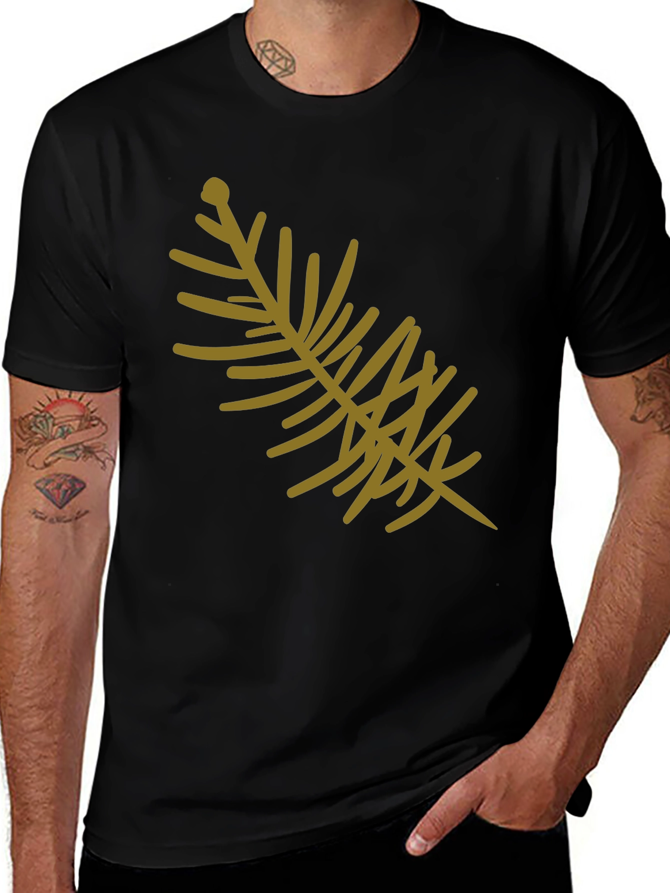 Modern Pine Branch Graphic Tee - Black