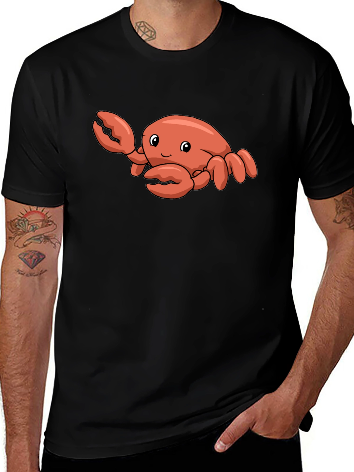 Variant 10 of Cute Crab Graphic Tee - Black Cotton T-Shirt