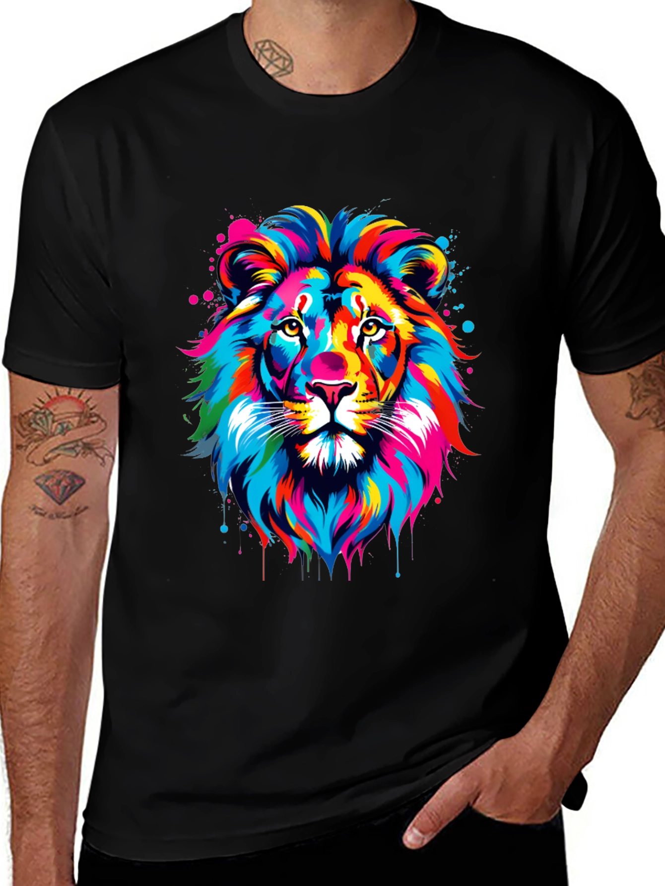 Variant 22 of Vibrant Lion Graphic Tee - Bold Colorful Animal Print