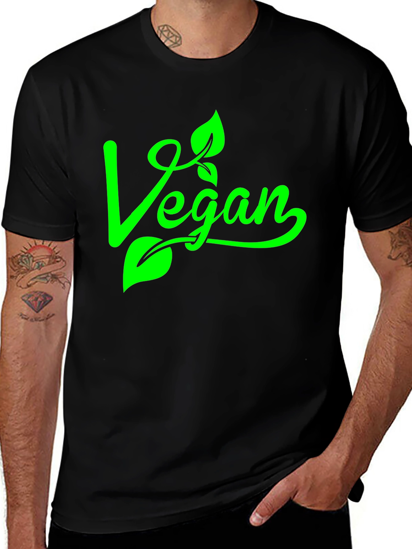 Variant 21 of Vegan Graphic Tee - Black Cotton T-Shirt