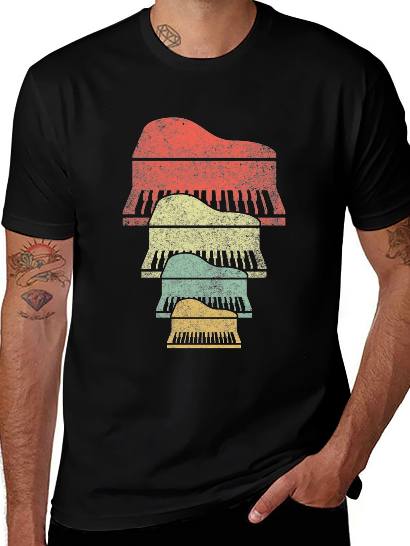 Variant 20 of Vintage Piano Stack Graphic Tee - Music Lover Shirt