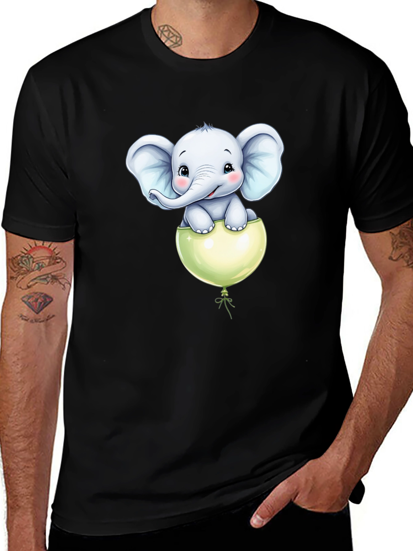 Variant 26 of Cute Elephant in Balloon Graphic Tee - Black