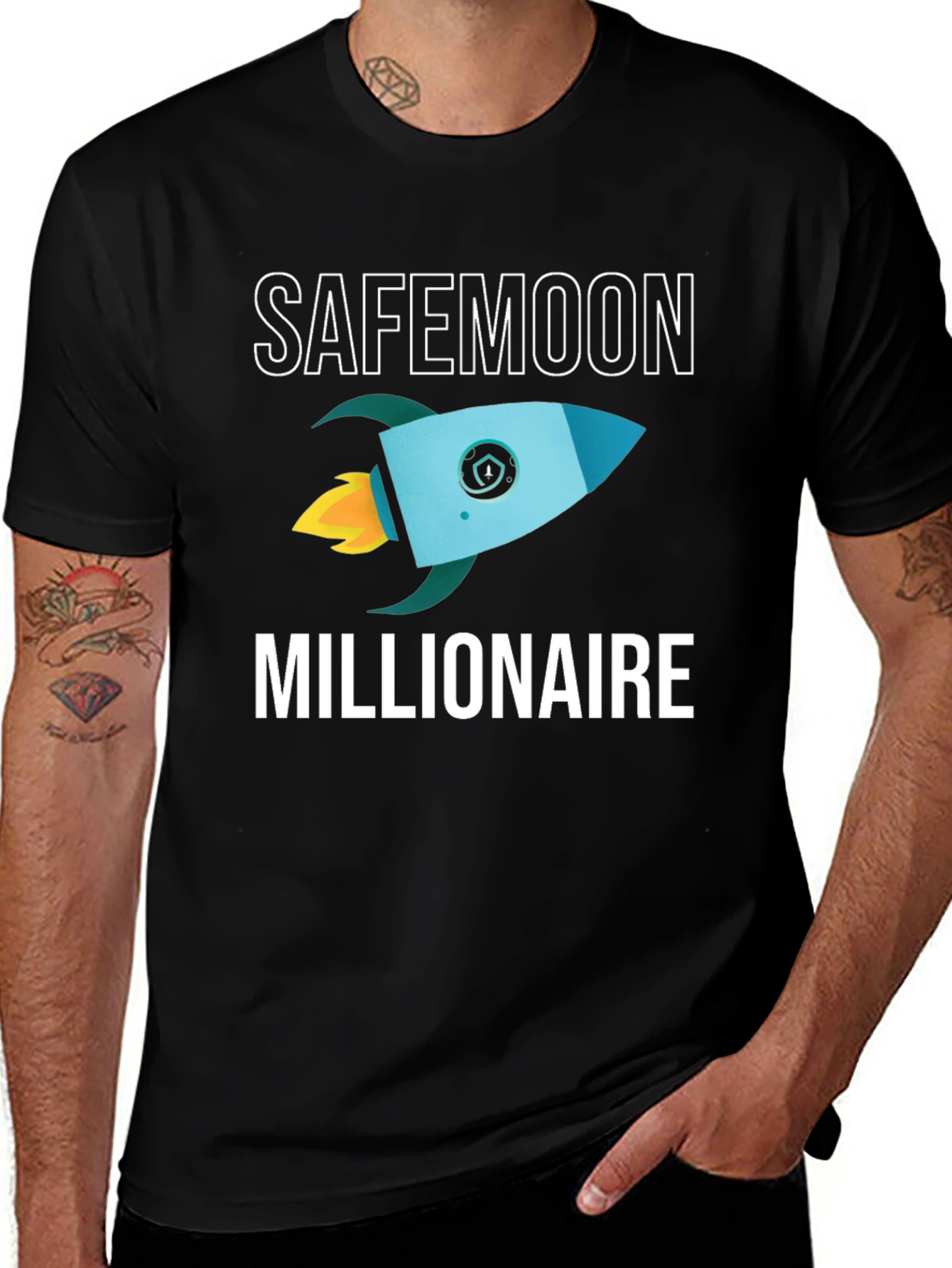 Variant 9 of SafeMoon Millionaire Black T-Shirt Rocket Crypto