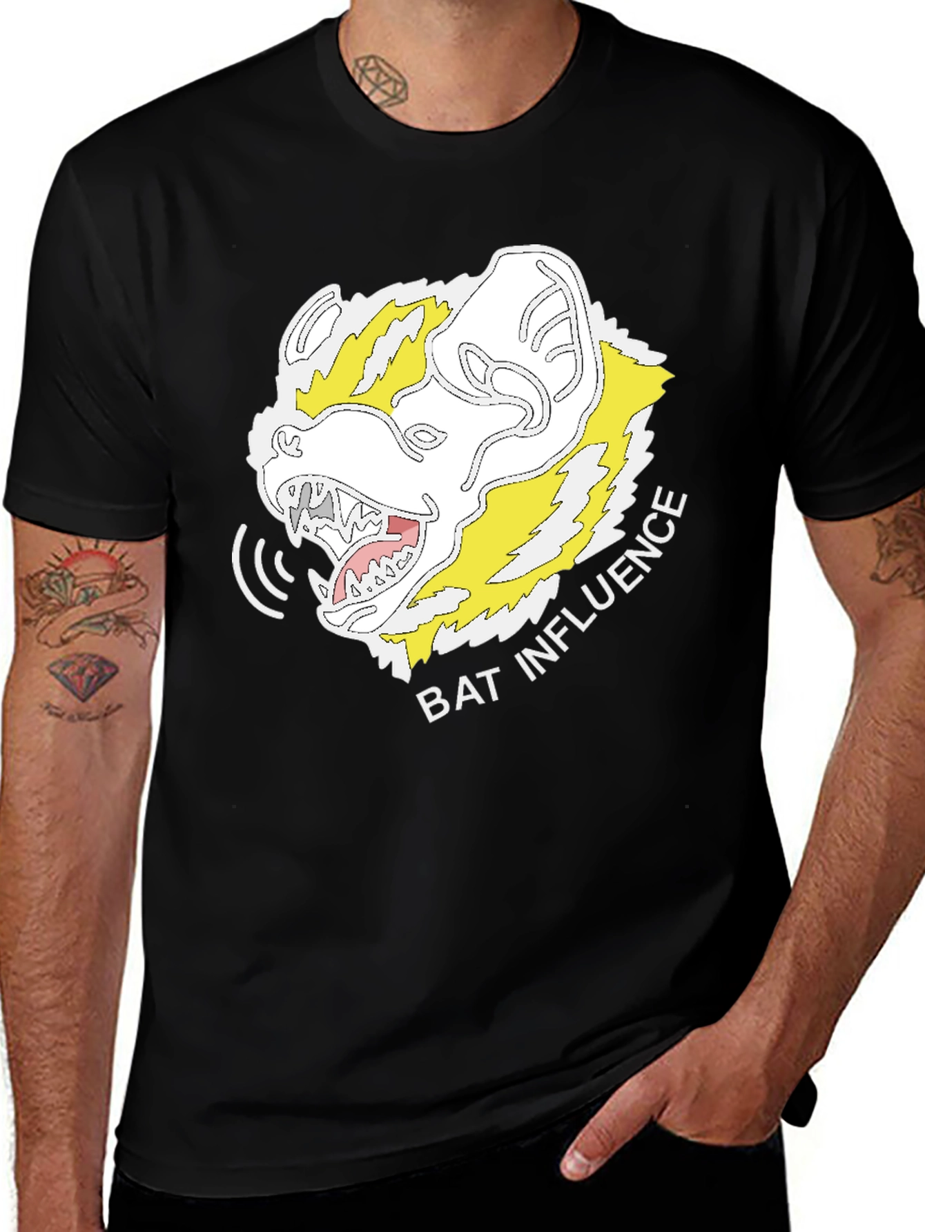 Variant 11 of Bat Influence Graphic Tee - Men's Black T-Shirt