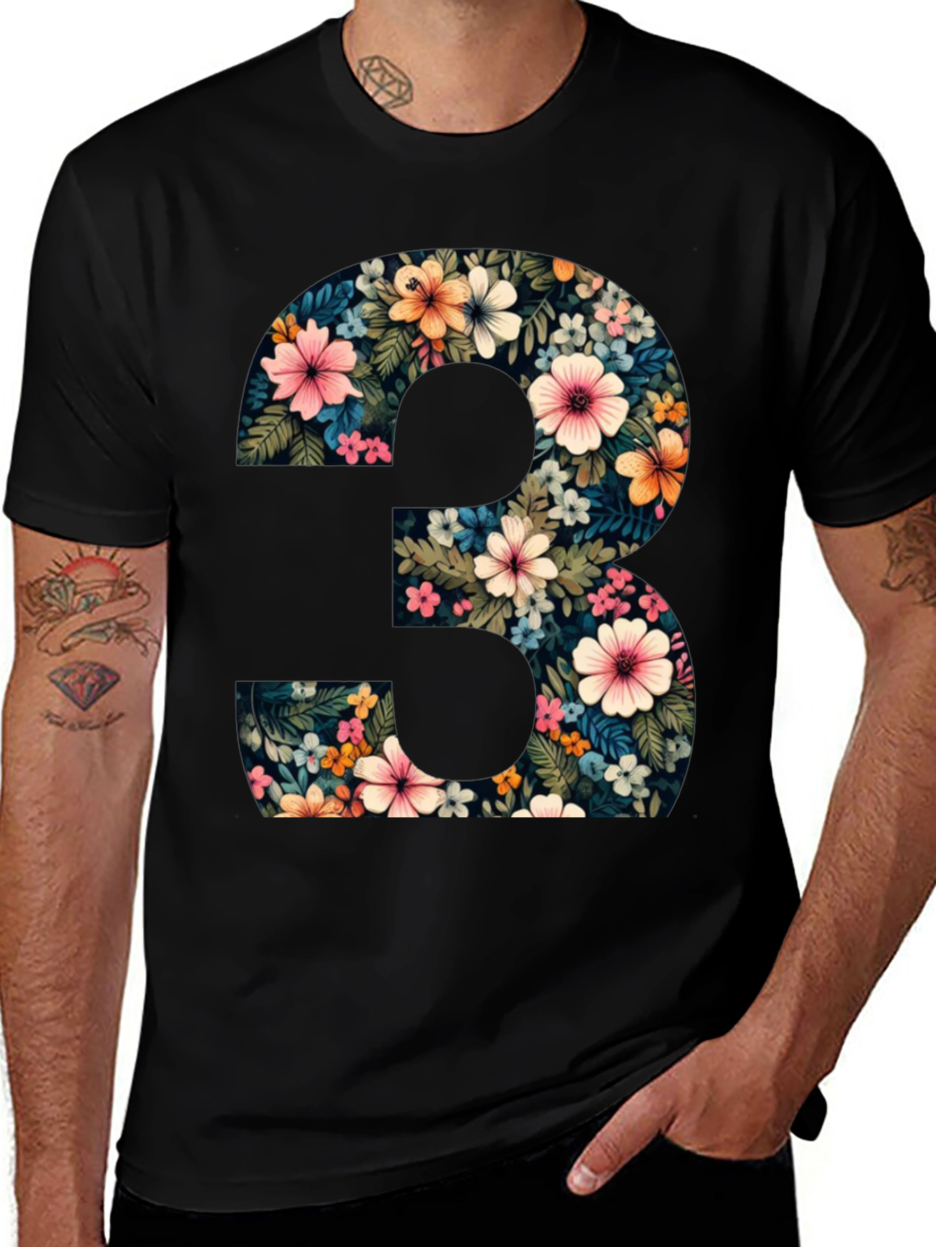 Variant 16 of Floral Number 3 Graphic Tee