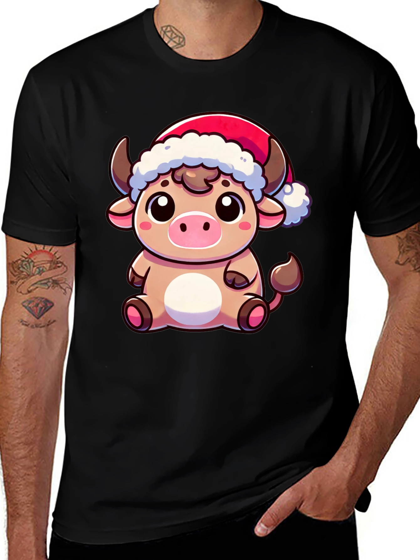 Variant 30 of Festive Cow T-Shirt - Holiday Cartoon Bull Tee