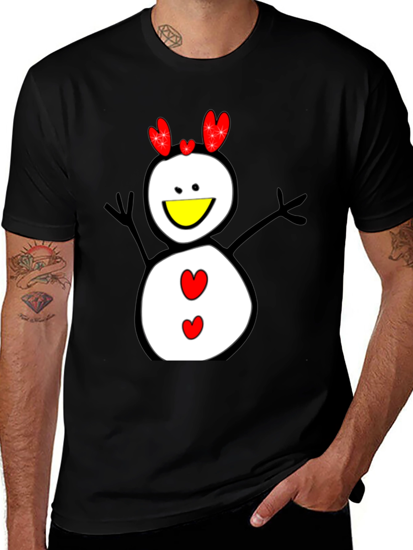 Variant 4 of Snowman Graphic Tee - Black Cotton Shirt