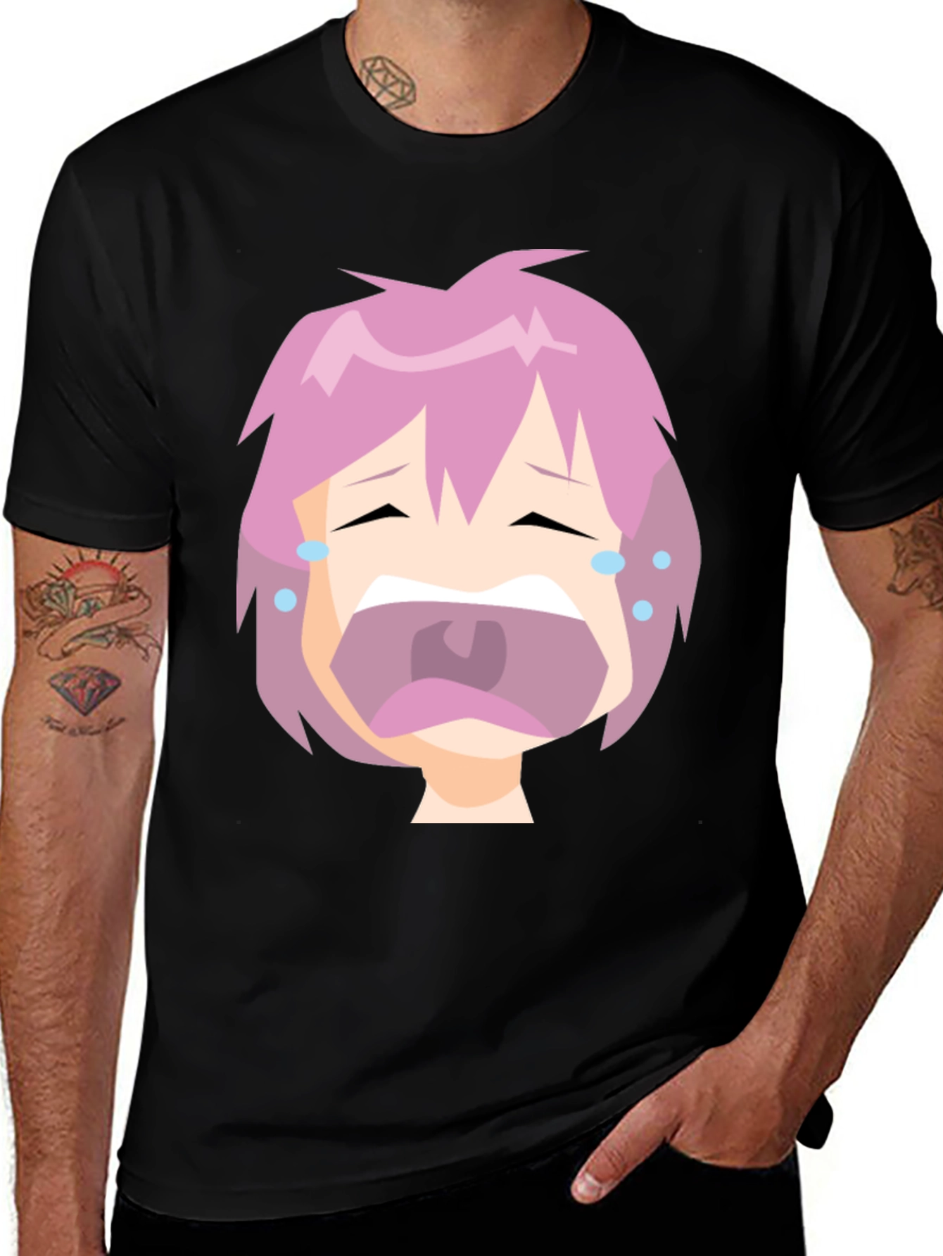 Variant 22 of Crying Anime Face Black T-Shirt