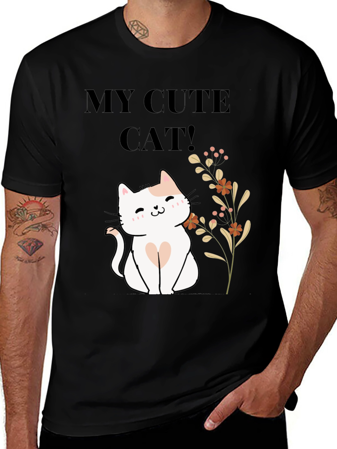 Variant 9 of Cute Cat T-Shirt - Black Cotton Blend