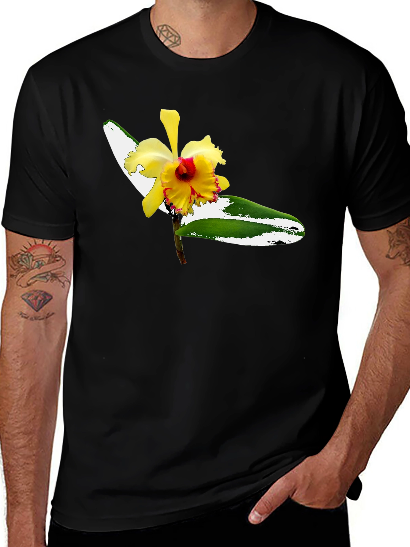 Variant 30 of Floral Graphic Tee - Men's Black T-Shirt