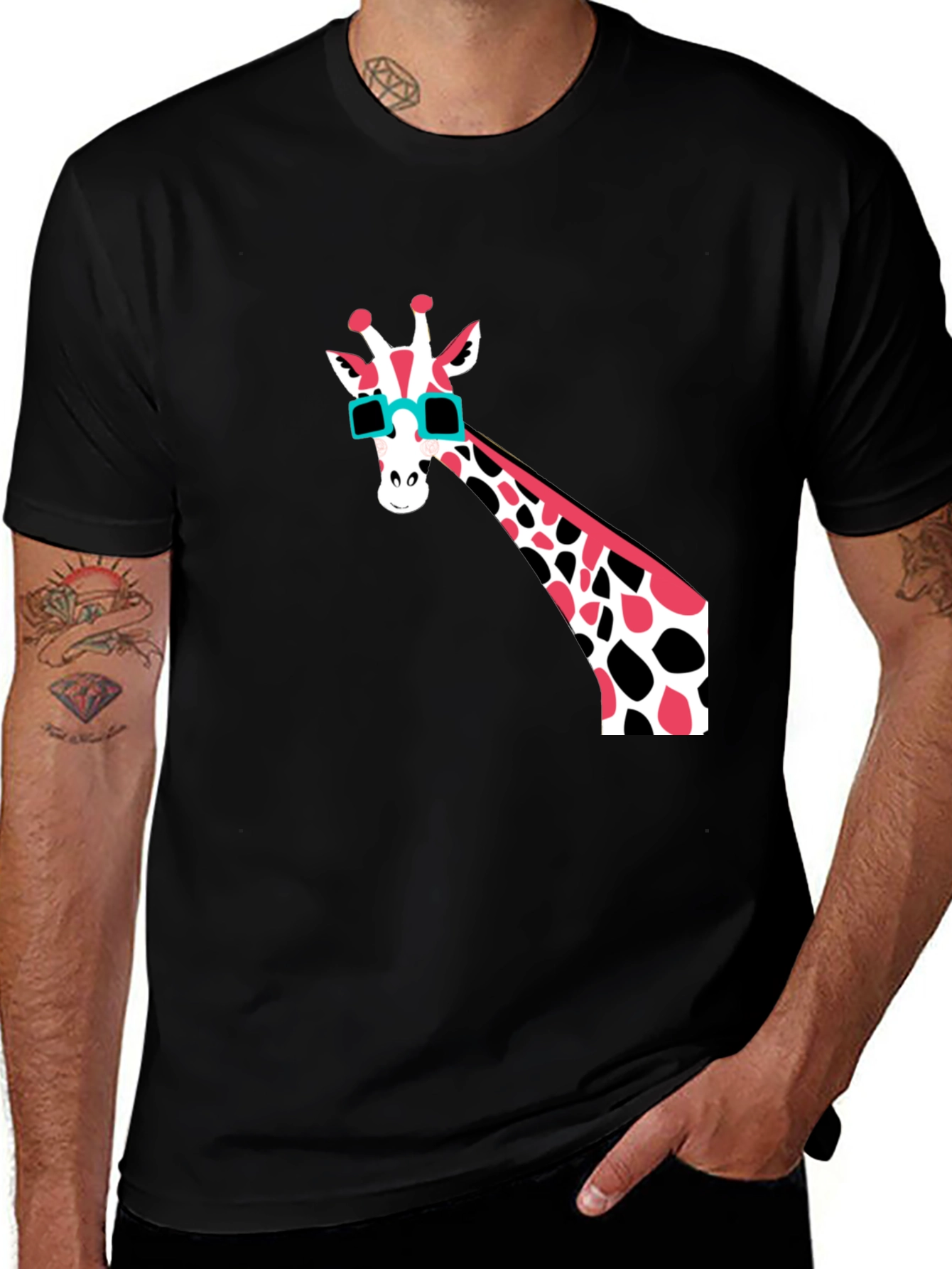 Variant 7 of Cool Giraffe Graphic T-Shirt - Men's Black Tee