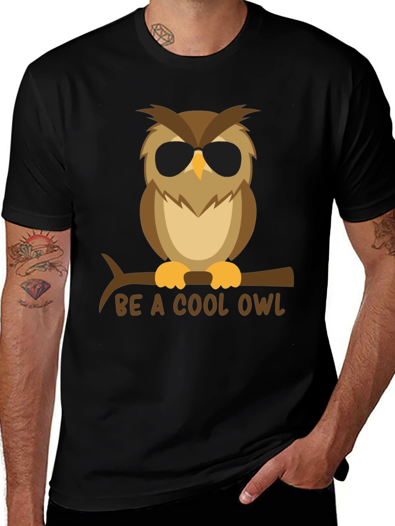 Variant 9 of Cool Owl Graphic Tee - Black T-Shirt