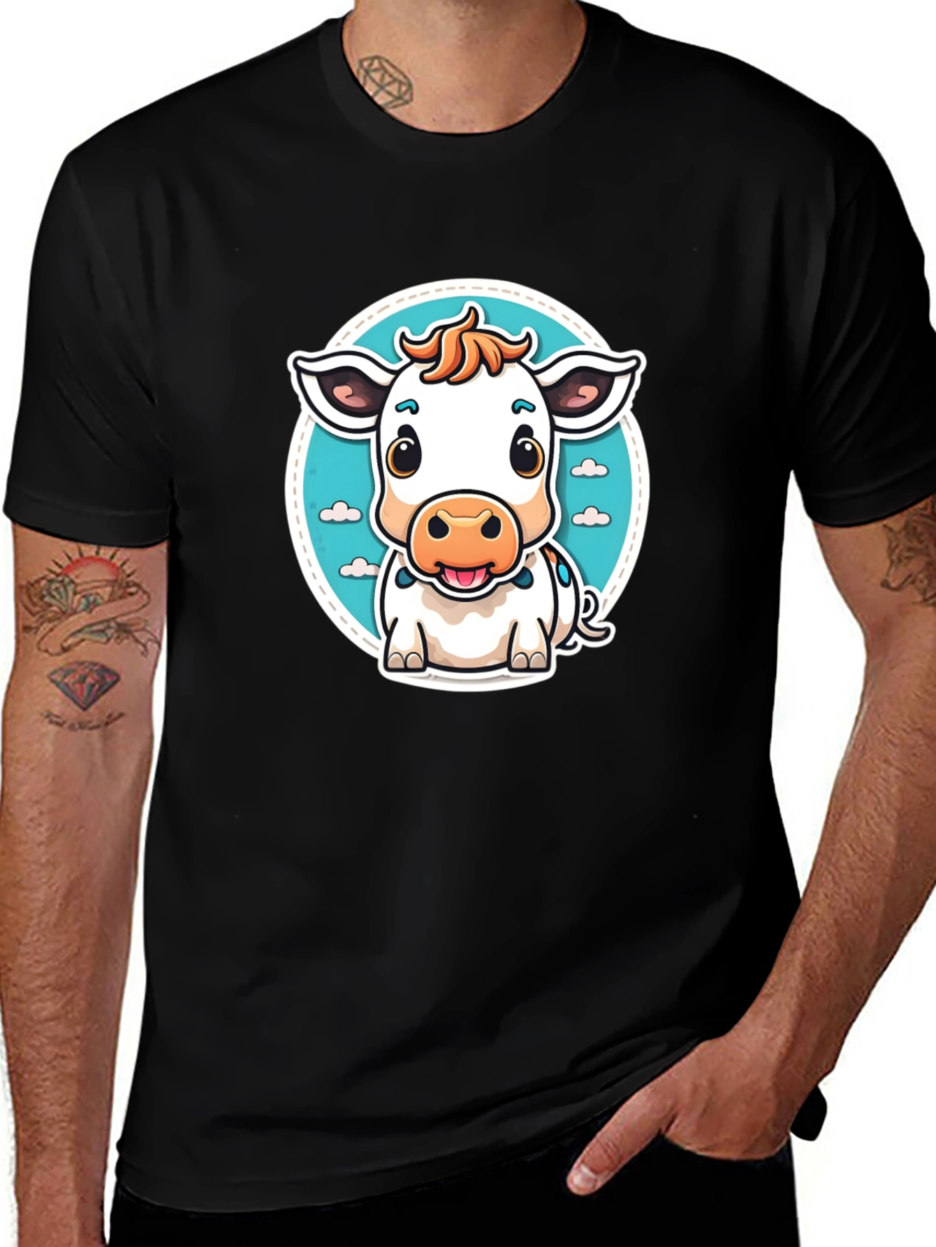 Variant 19 of Cute Cartoon Cow Black T-Shirt