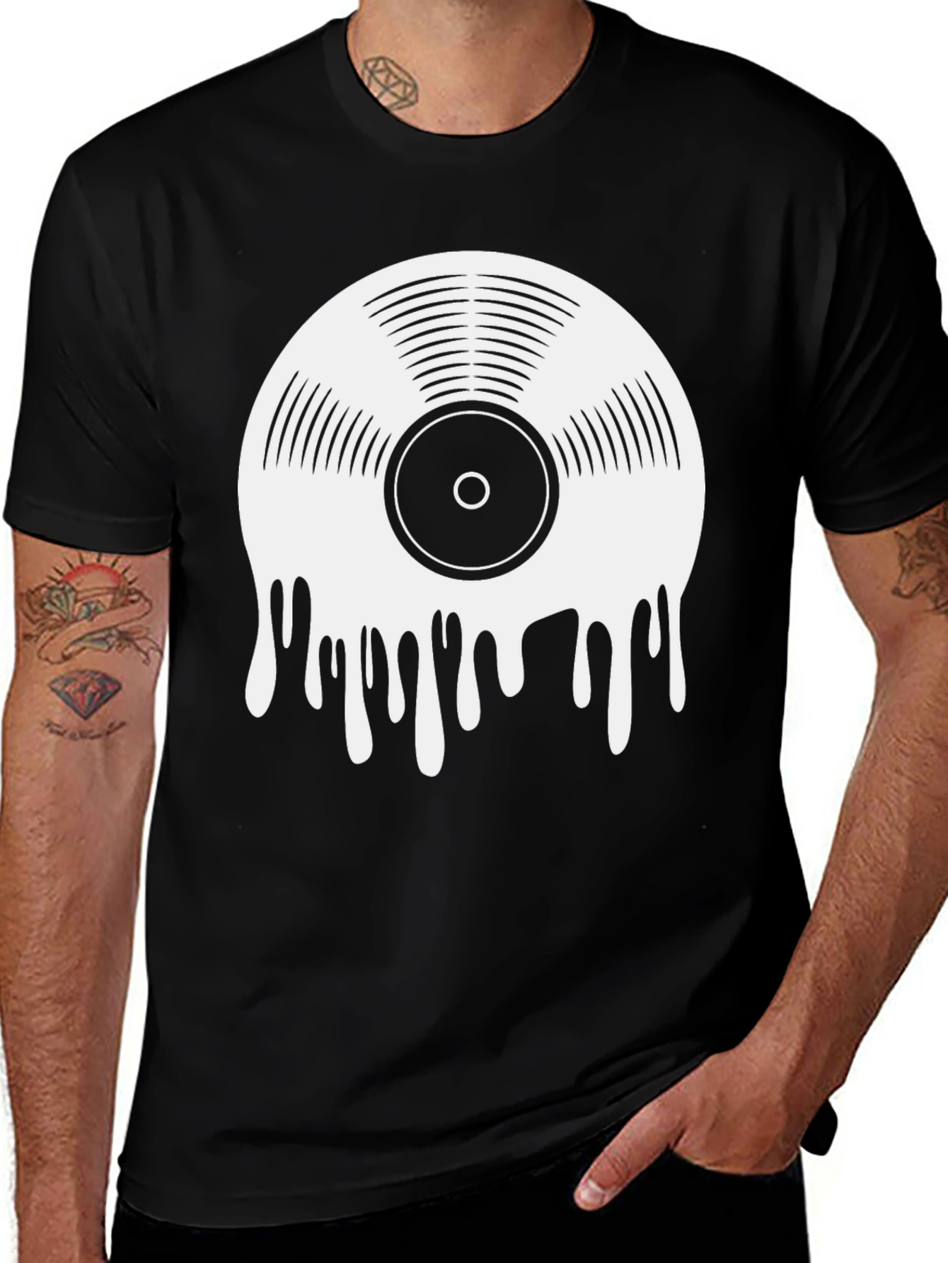 Variant 14 of Retro Vinyl Record Drip Graphic Black T-Shirt
