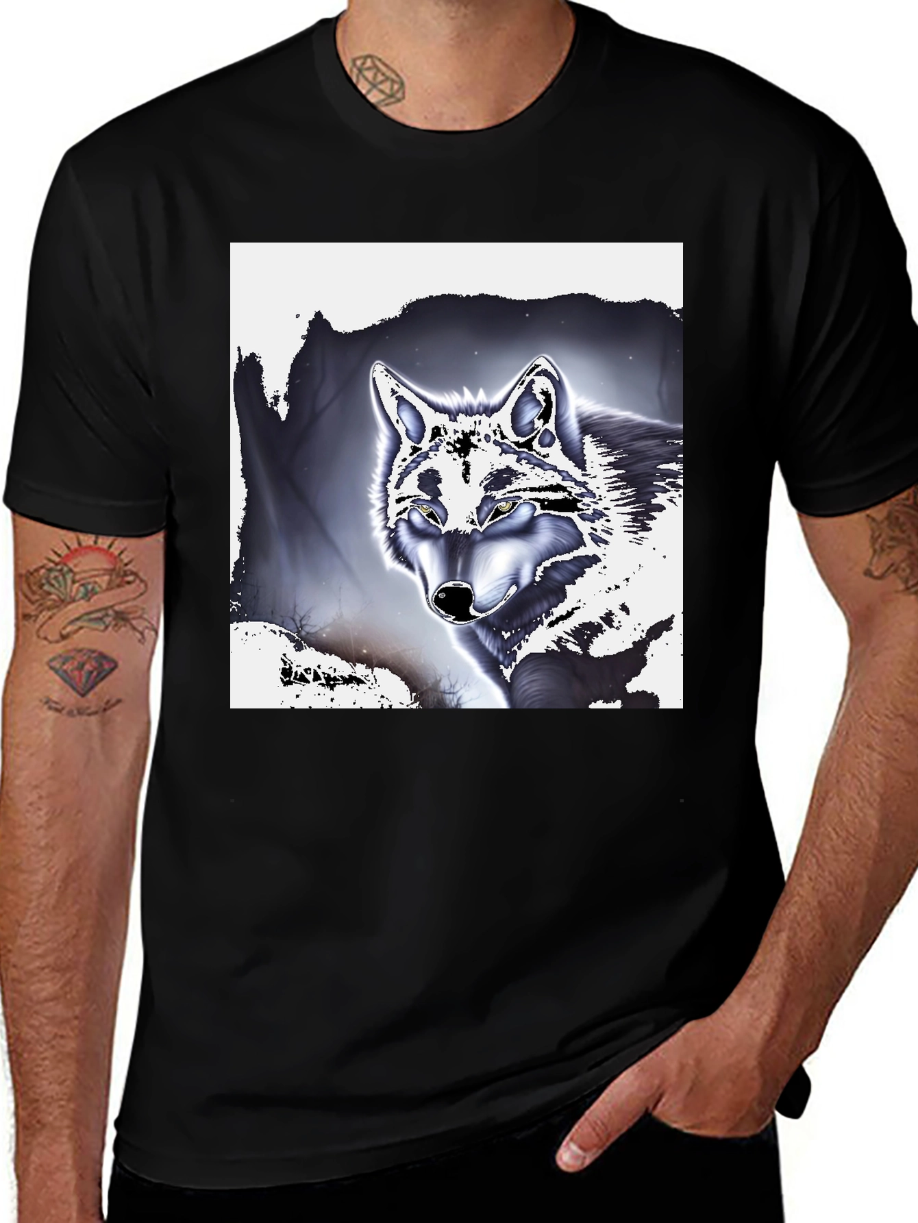 Variant 4 of Wolf Graphic Print Black T-Shirt