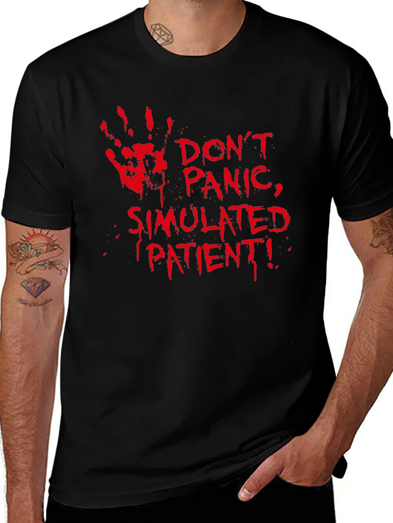 Variant 24 of Don't Panic Simulated Patient Novelty T-Shirt