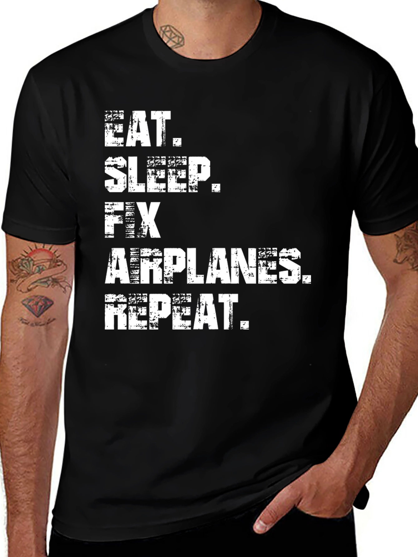 Variant 12 of Eat Sleep Fix Airplanes Repeat Black T-Shirt