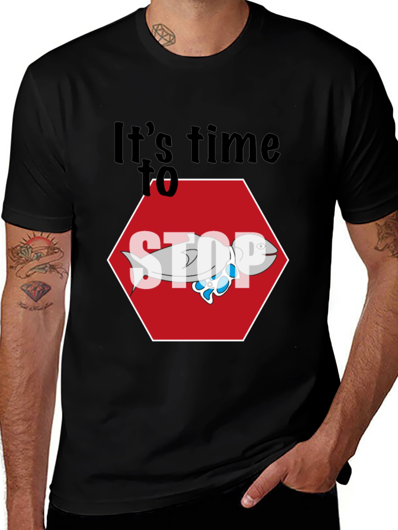 Variant 10 of It's Time to STOP Fish Stop Sign Graphic Tee
