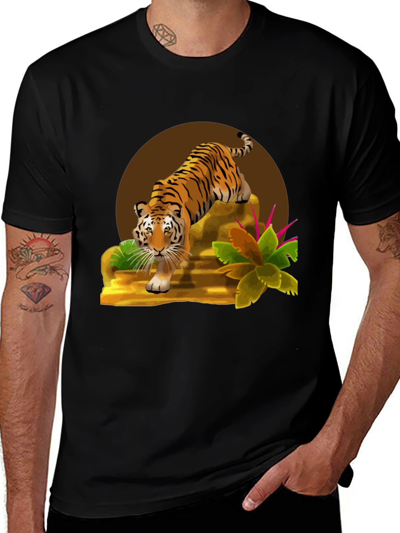 Variant 4 of Jungle Tiger Graphic Tee - Men's Black T-Shirt