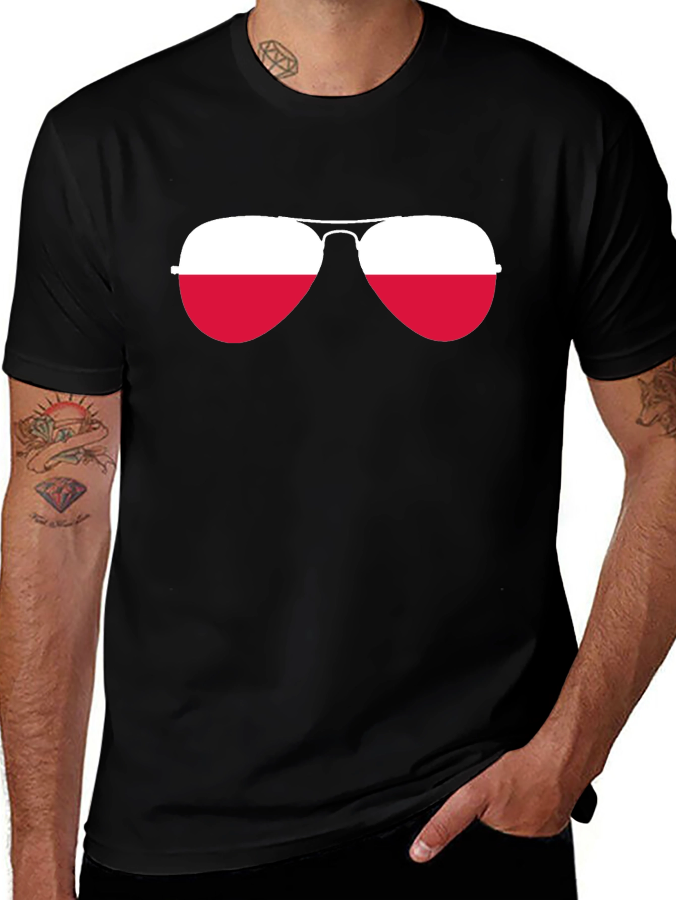 Variant 27 of Cool Aviator Sunglasses Poland Flag T-Shirt