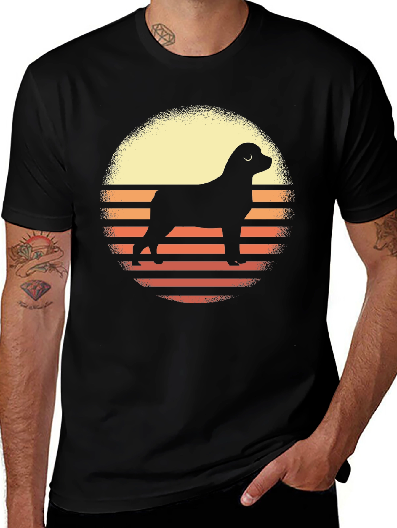 Variant 22 of Dog Silhouette Sunset Graphic Tee - Black