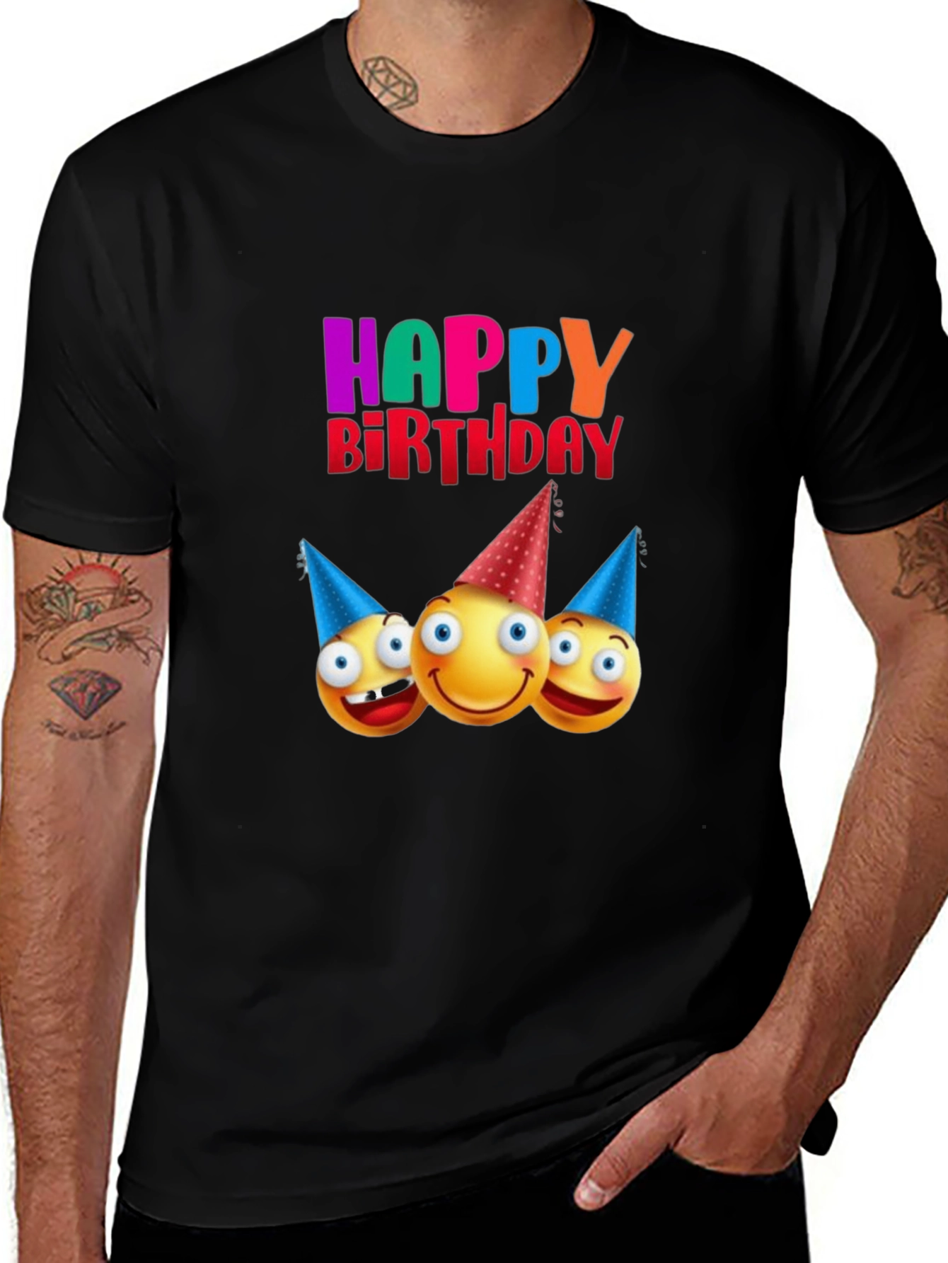 Variant 19 of Happy Birthday Emoji Graphic Black T-Shirt