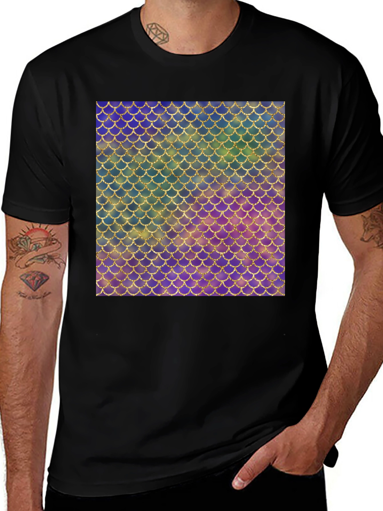 Variant 8 of Iridescent Scale Pattern Black T-Shirt