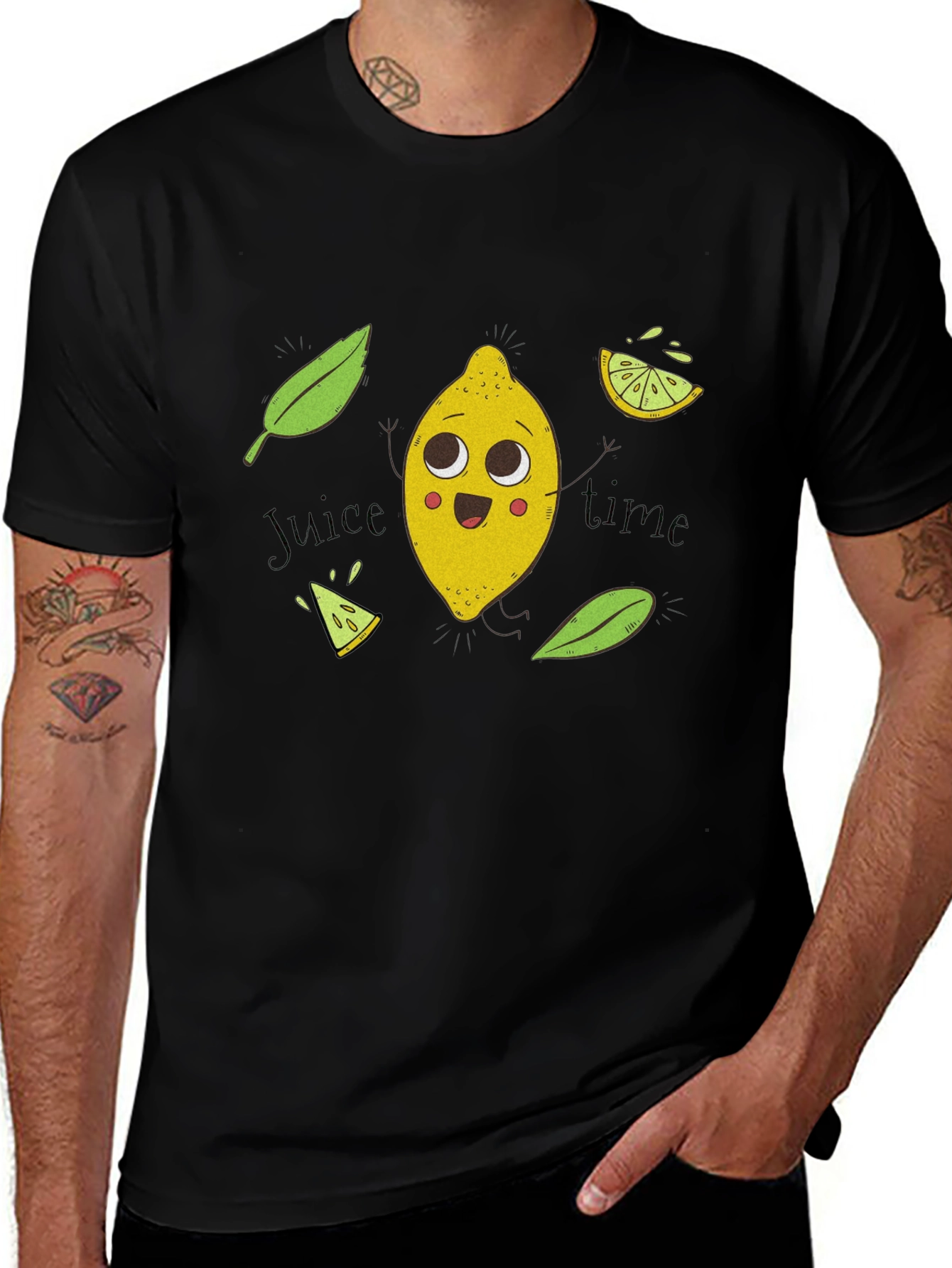 Variant 3 of Cute Lemon Cartoon Black T-Shirt - Juice Time!