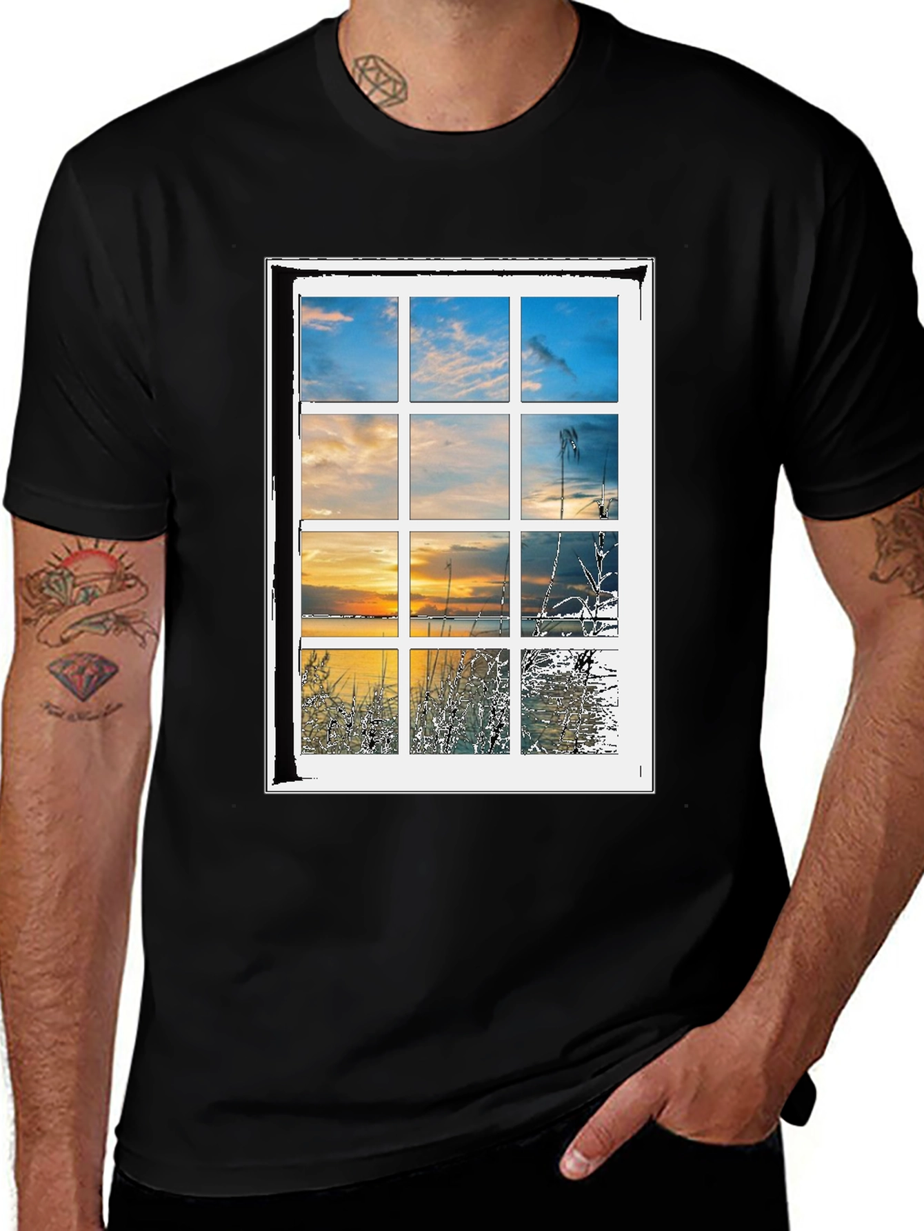 Variant 10 of Window to Nature Graphic Tee - Black Cotton Blend Shirt
